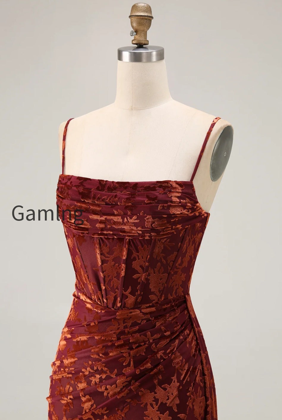 burgundy-corset-spaghetti-straps-velvet-long-wedding-guest-dress-with-slit