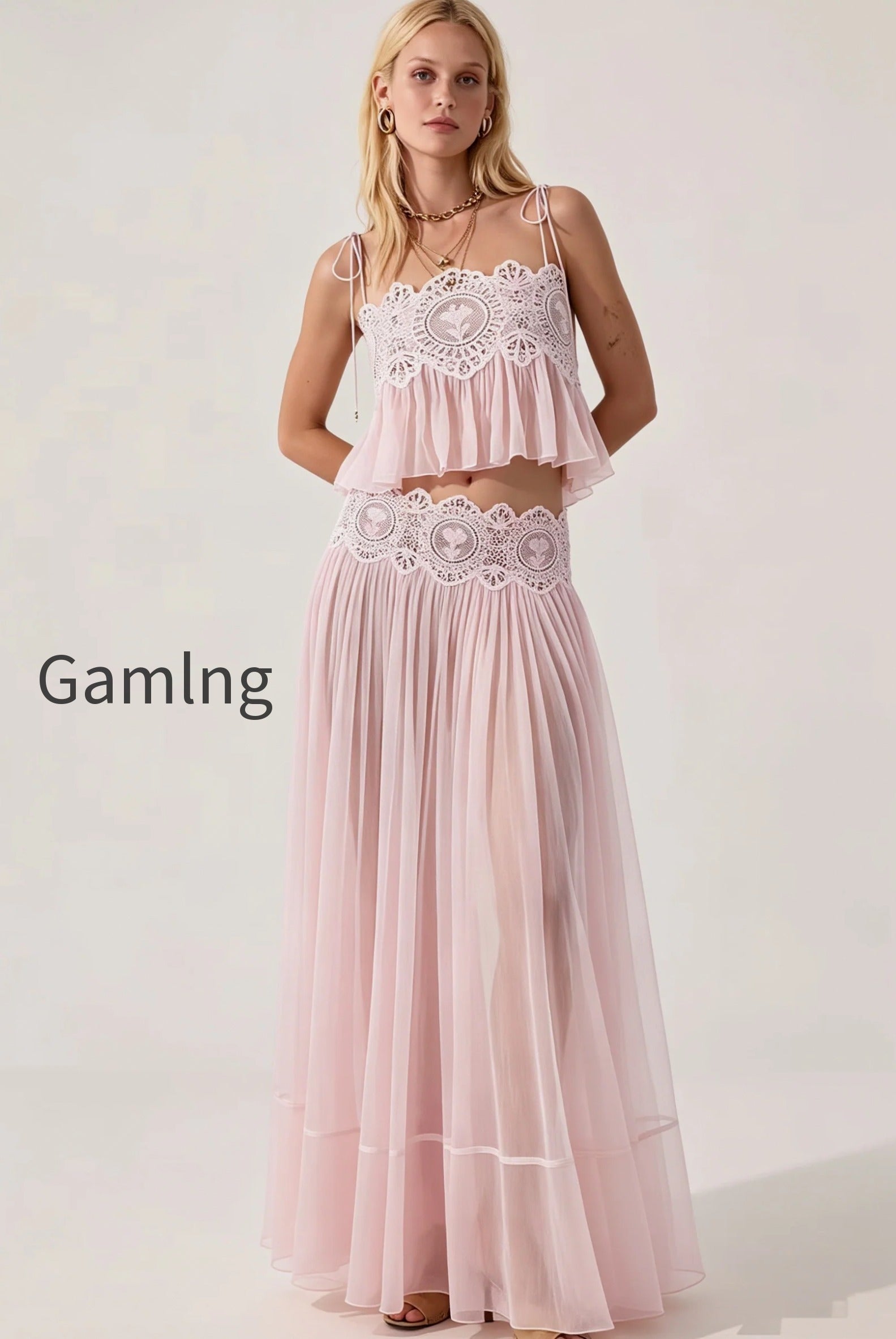lace-chiffon-pleated-skirt-set