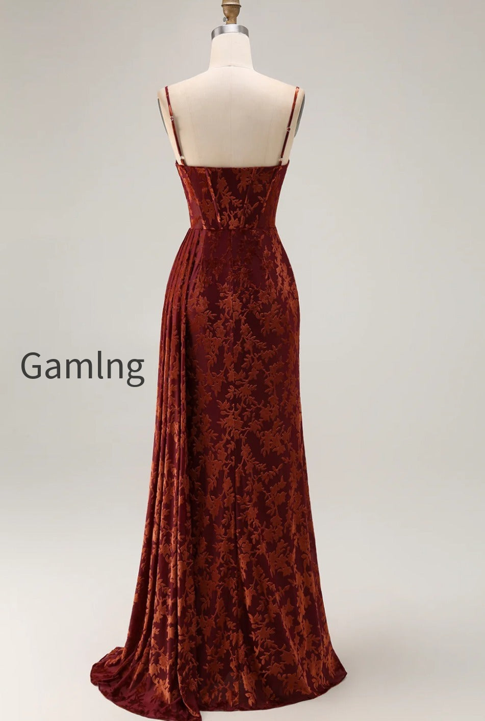 burgundy-corset-spaghetti-straps-velvet-long-wedding-guest-dress-with-slit