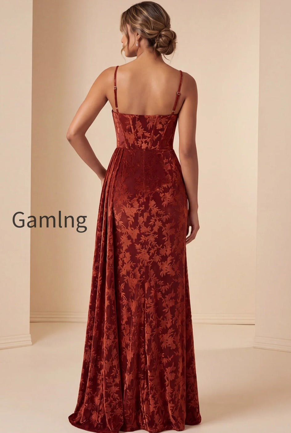 burgundy-corset-spaghetti-straps-velvet-long-wedding-guest-dress-with-slit
