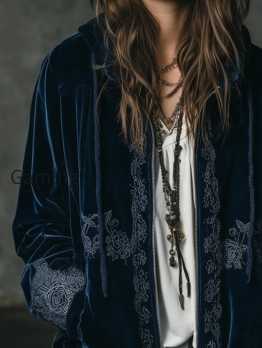 boho-navy-blue-embroidered-velvet-hooded-jacket