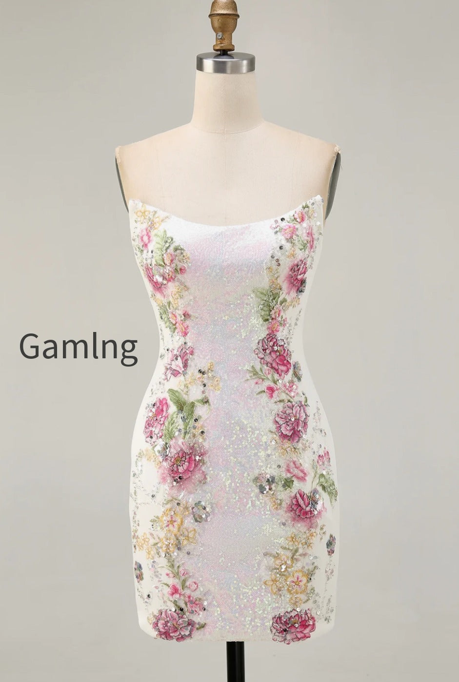 sparkly-white-floral-strapless-short-tight-homecoming-dress-with-sequins