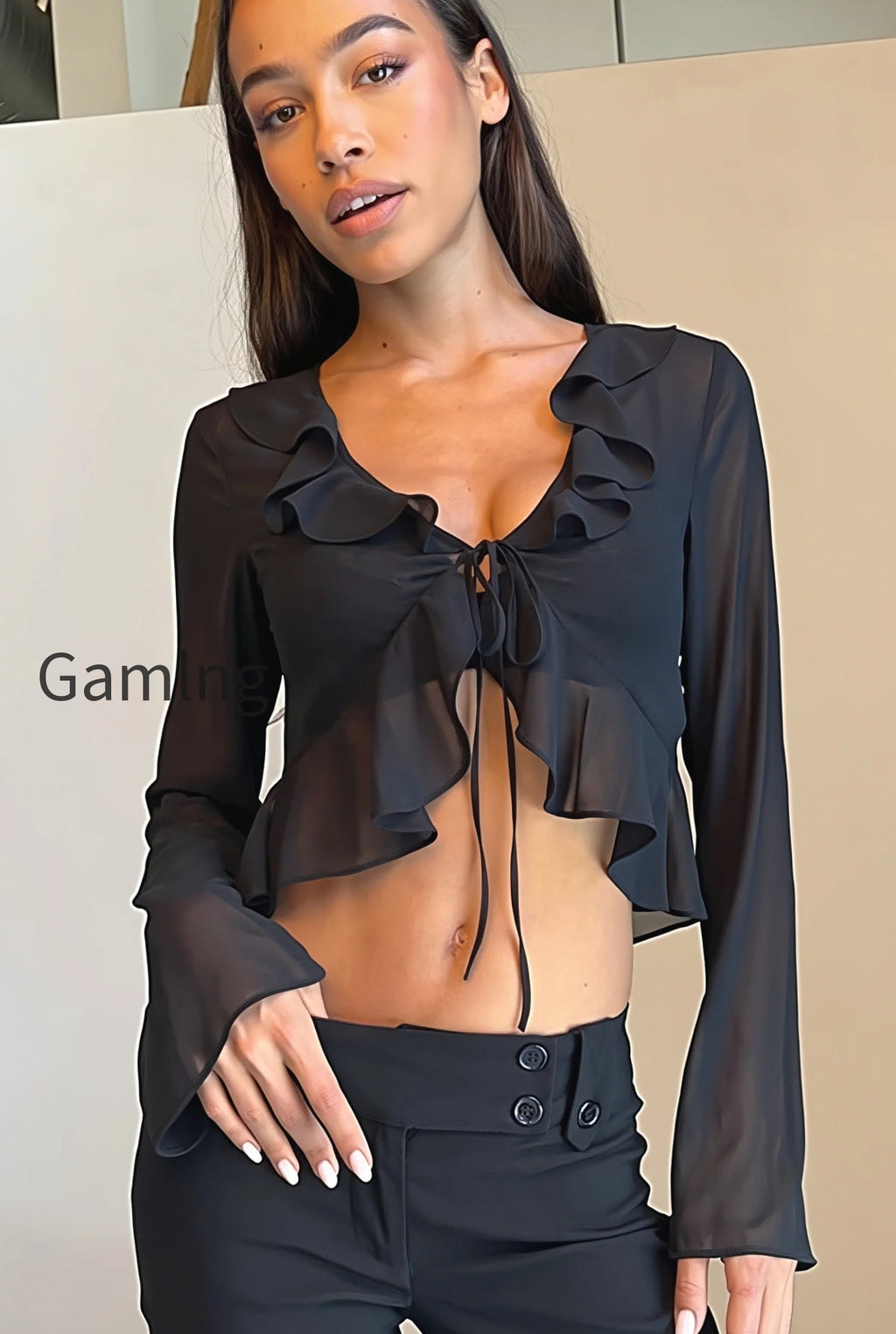 sheer-flowy-ruffle-v-cropped-blouse