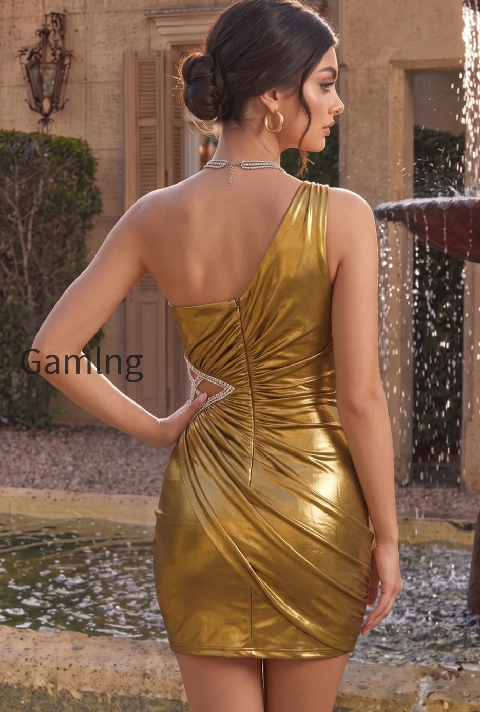 sparkly-gold-tight-metallic-beaded-cut-out-ruched-short-homecoming-dress