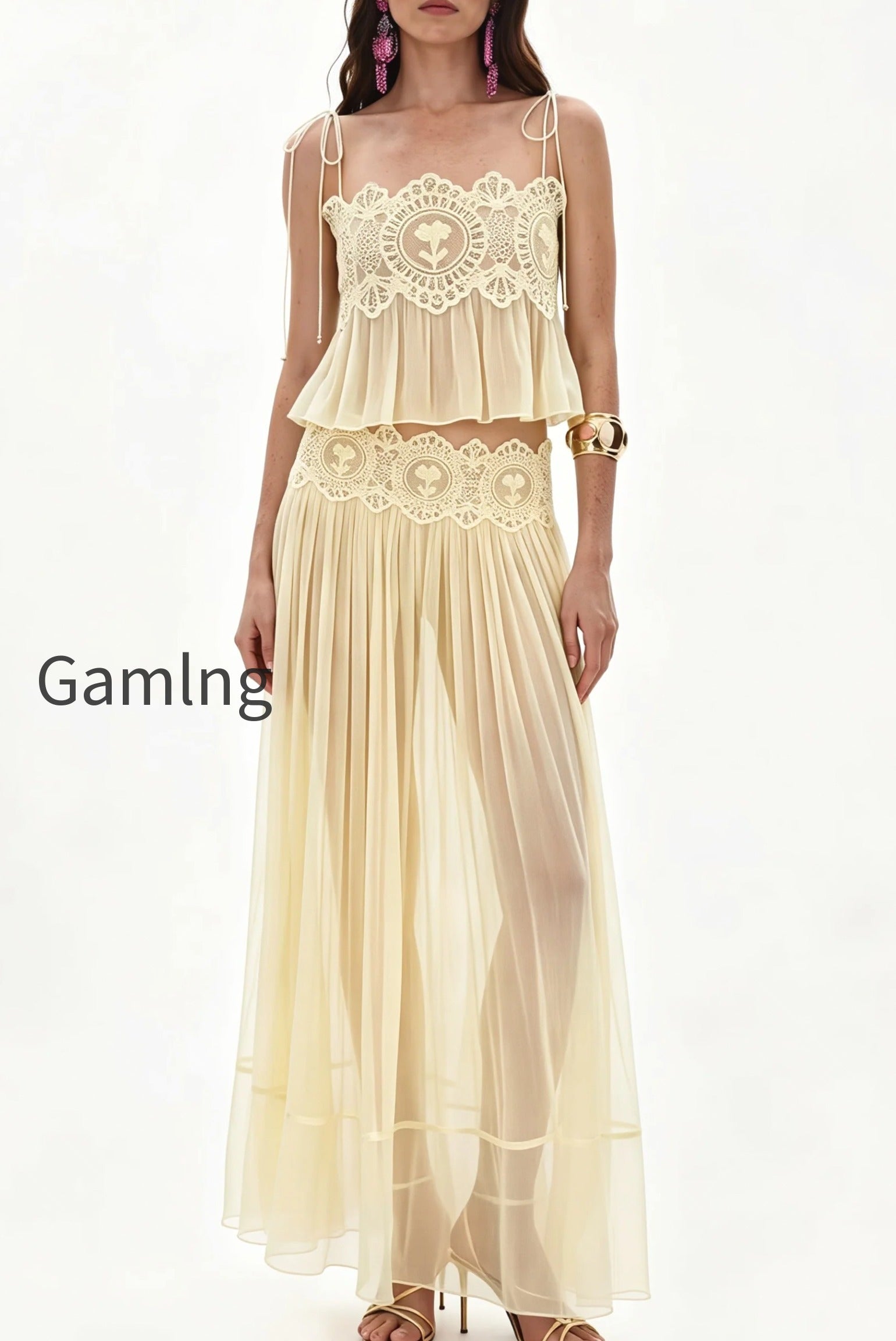 lace-chiffon-pleated-skirt-set