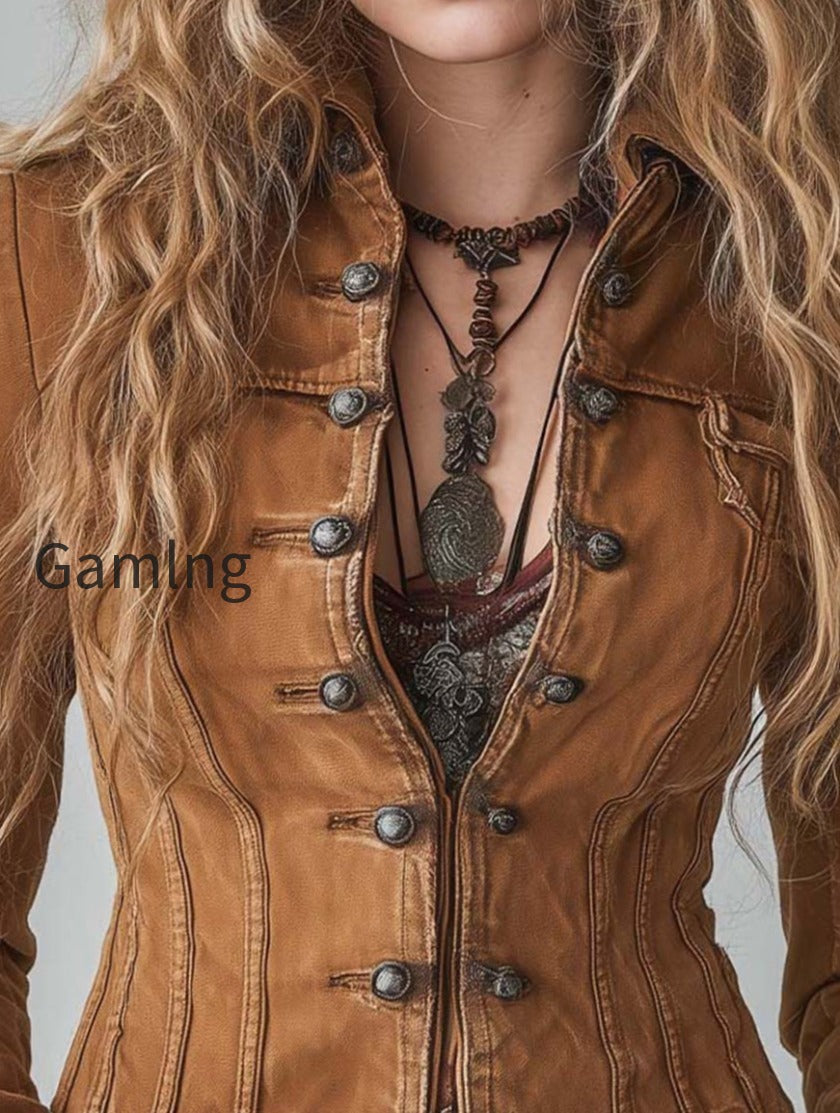 bohemian-style-practical-washed-double-breasted-short-jacket