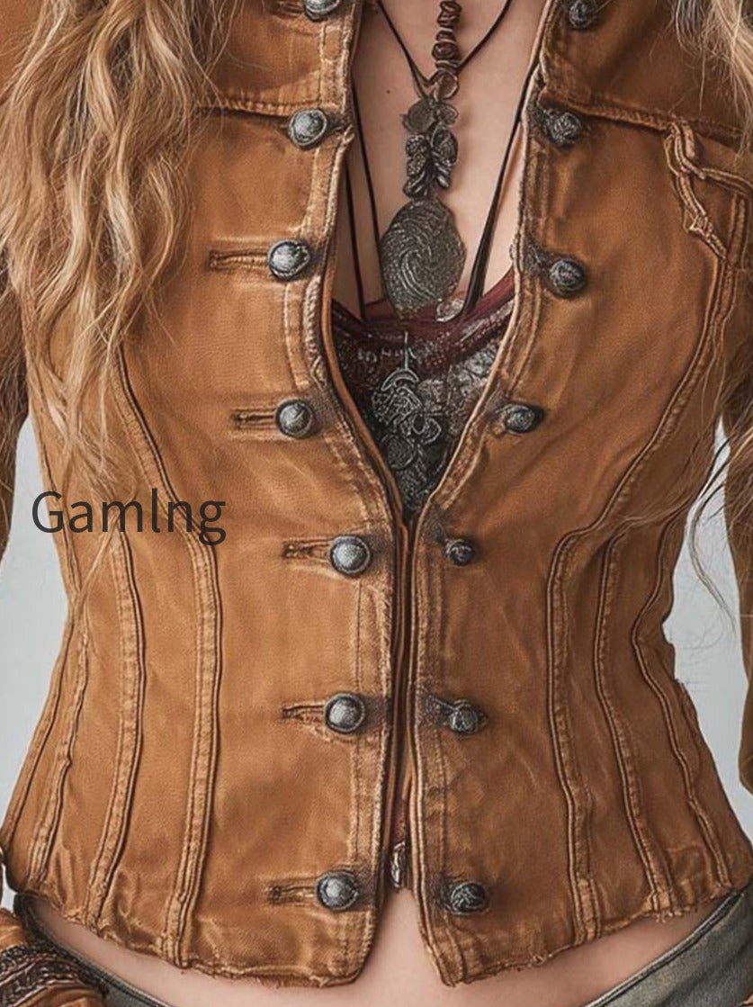 bohemian-style-practical-washed-double-breasted-short-jacket