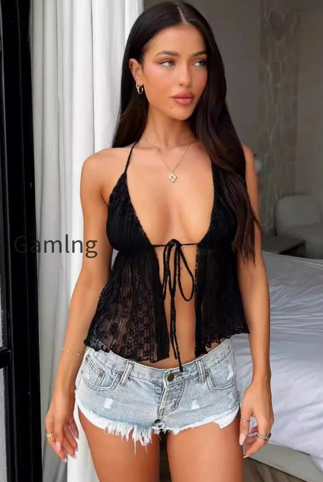 sexy-tie-ruched-mesh-pleated-halter-top