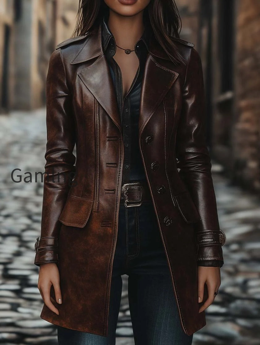 womens-vintage-lapel-button-leather-long-jacket
