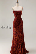 burgundy-corset-spaghetti-straps-velvet-long-wedding-guest-dress-with-slit