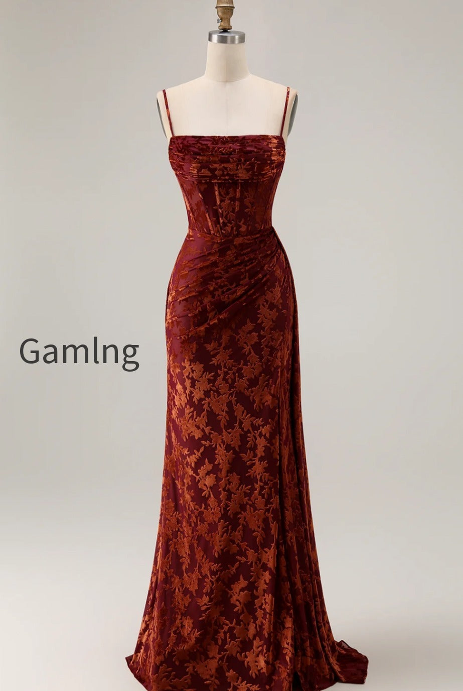 burgundy-corset-spaghetti-straps-velvet-long-wedding-guest-dress-with-slit
