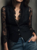 elegant-black-lace-panel-sleeve-blazer-top-vest