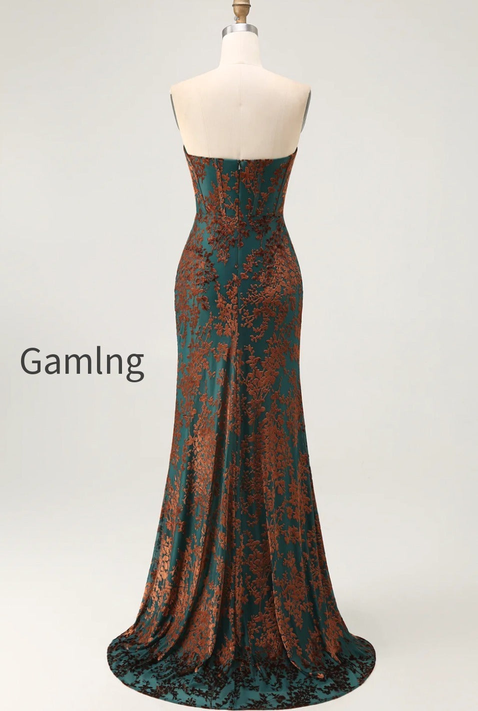 peacock-green-strapless-corset-long-velvet-bridesmaid-dress-with-slit