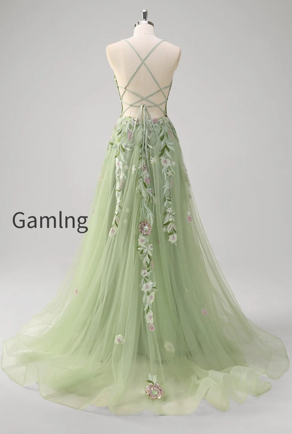 green-floral-a-line-applique-tulle-long-prom-dress-with-slit