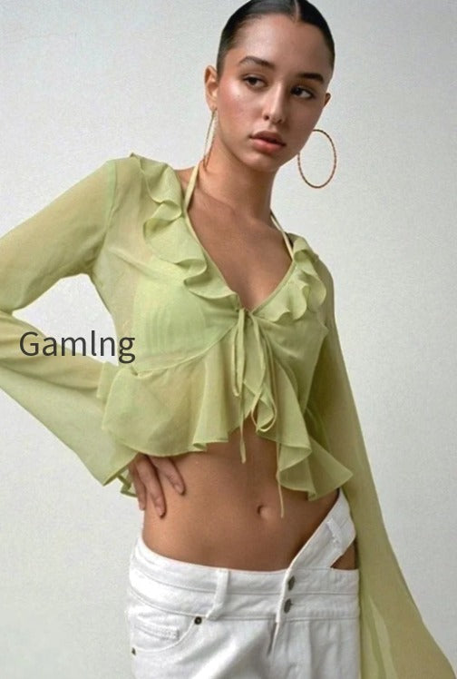 sheer-flowy-ruffle-v-cropped-blouse