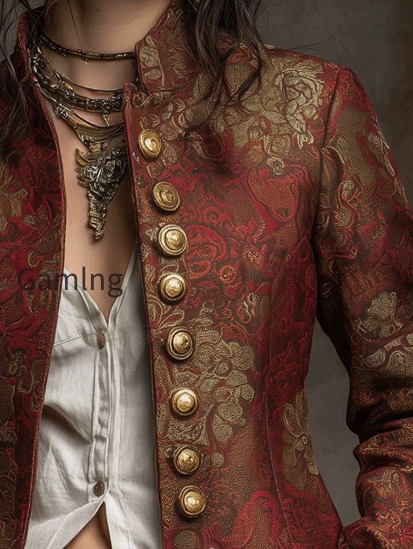 vintage-print-metal-button-short-blazer