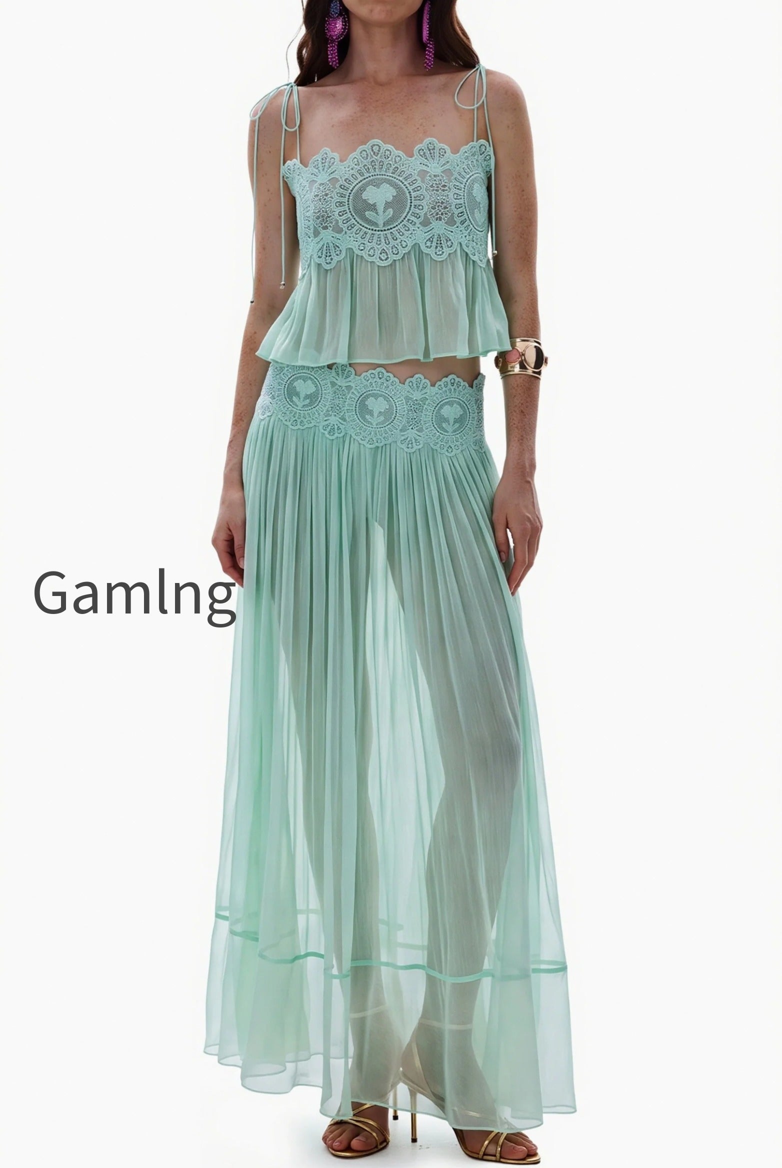 lace-chiffon-pleated-skirt-set