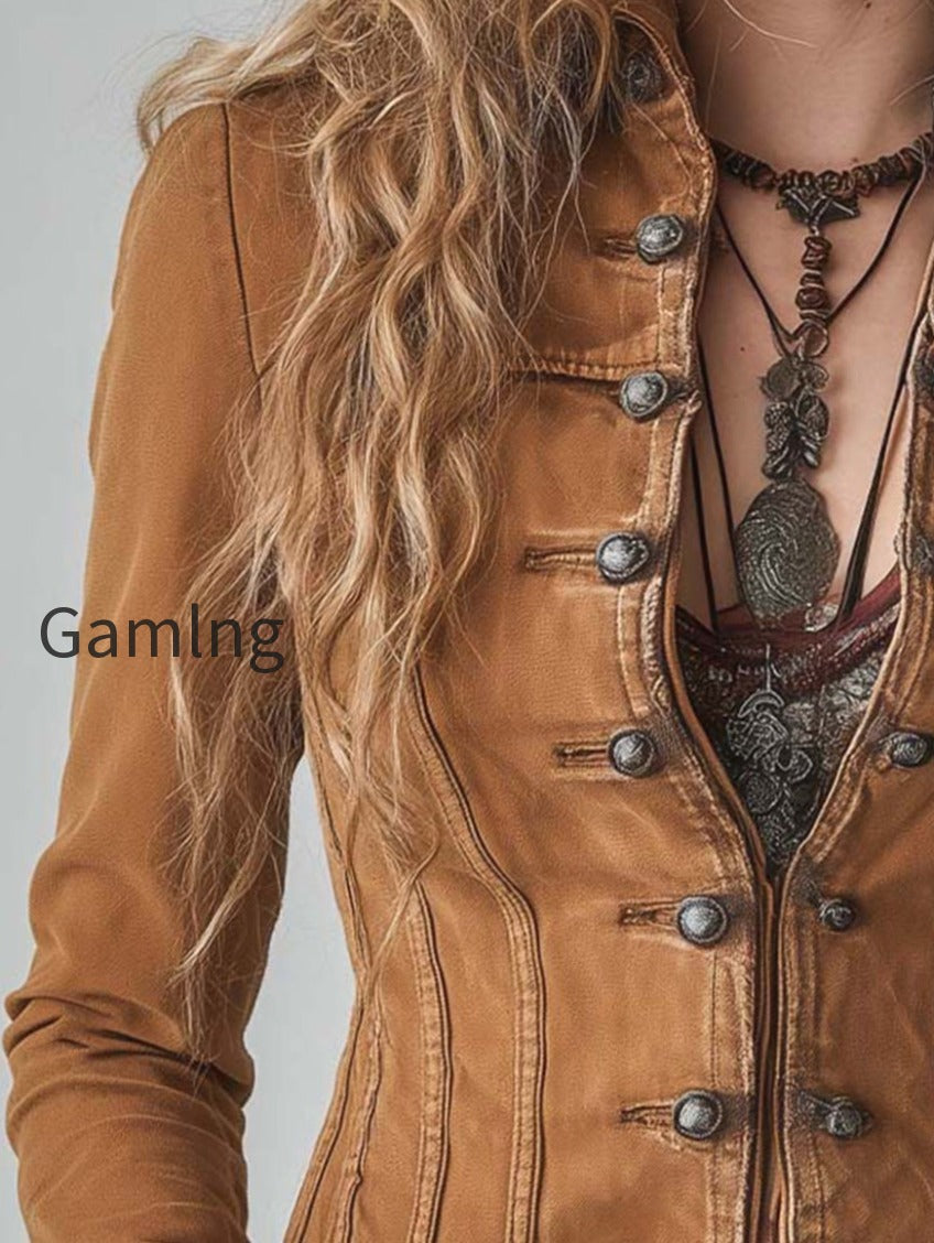 bohemian-style-practical-washed-double-breasted-short-jacket