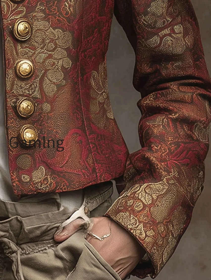 vintage-print-metal-button-short-blazer