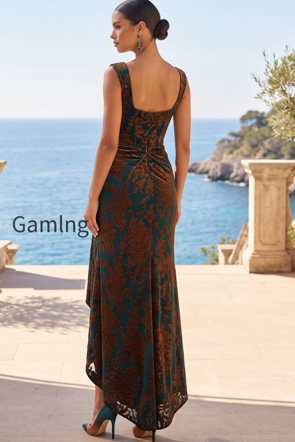 dark-green-velvet-sheath-floral-ruched-high-low-holiday-dress