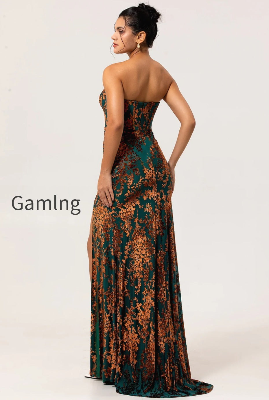 peacock-green-strapless-corset-long-velvet-bridesmaid-dress-with-slit